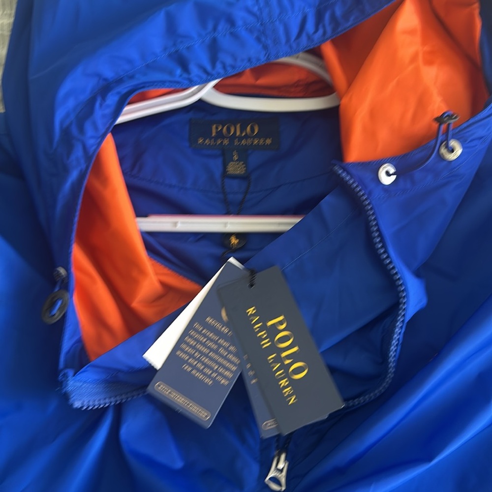 Mens Polo Ralph Lauren Quarter Zip Windbreaker Blue Orange - Picture 4 of 9